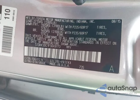 2015 Toyota Sienna Le 8 Passenger from USA, damaged, VIN 5TDKK3DC1FS649773